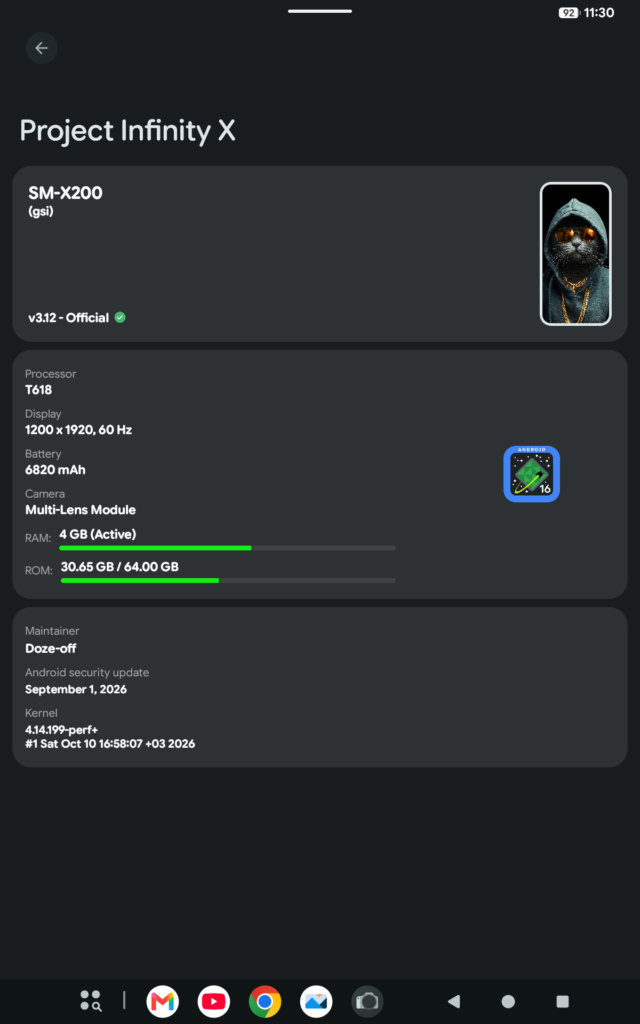 Screenshot from the setting software from the tablet to prove is in version Infinity-X